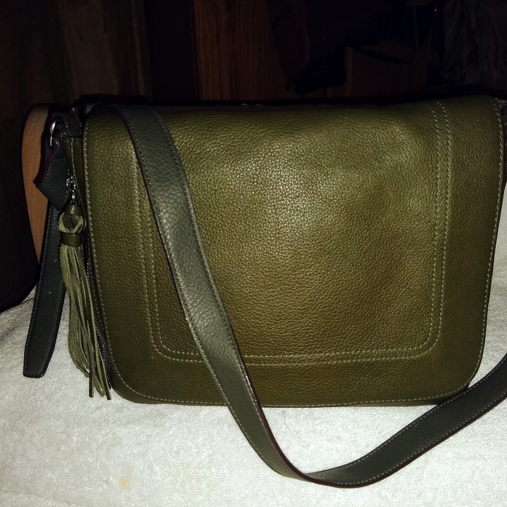 Sanctuary Olive Green Leather Crossbody with Tassel Accent